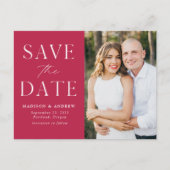 Moderne elegante magenta foto Save the Date Aankondigingskaart (Voorkant)