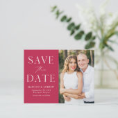 Moderne elegante magenta foto Save the Date Aankondigingskaart (Staand voorkant)