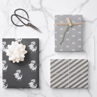 Moderne Elegante Mannelijke Grijze Monogram Inpakpapier Vel