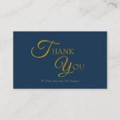 Moderne Elegante Marine Blauw en Goud Dank u Kaart Visitekaartje (Voorkant)