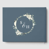 Moderne Elegante Marine Blauw Ivoor Bloemen Bruilo Gastenboek (Achterkant)