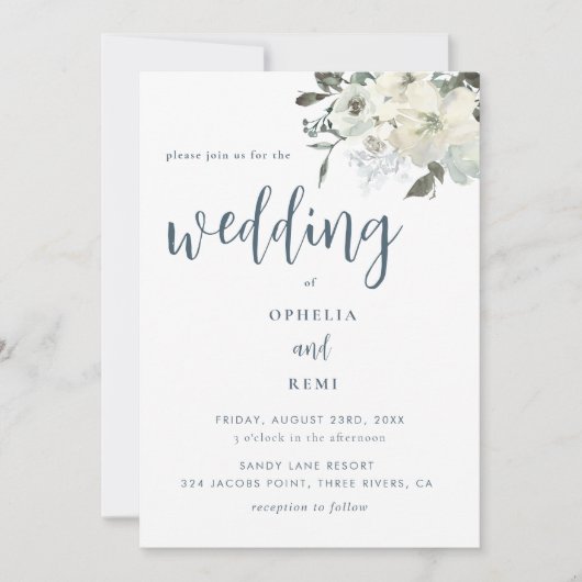 Moderne Elegante Marine Blauw Ivoor Bloemen Bruilo Kaart (Voorkant)