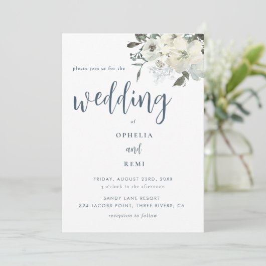 Moderne Elegante Marine Blauw Ivoor Bloemen Bruilo Kaart (Staand voorkant)