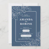 Moderne Elegante Marine Blauwe Bloemen Huwelijksui Kaart (Voorkant)