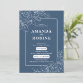 Moderne Elegante Marine Blauwe Bloemen Huwelijksui Kaart (Staand voorkant)
