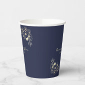 Moderne Elegante Marine Blauwe Bruiloft Papier Cup Papieren Bekers (Links)