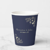 Moderne Elegante Marine Blauwe Bruiloft Papier Cup Papieren Bekers (Voorkant)