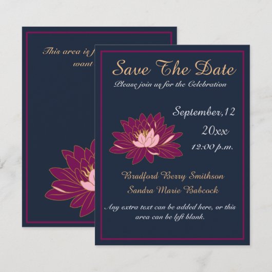Moderne Elegante Marine Blauwe en Bourgondische Ro Save The Date (Voorkant / Achterkant)