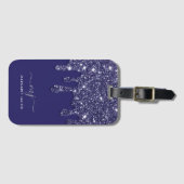 Moderne Elegante Marine Blauwe Glitter Druppelen Bagagelabel (Voorkant (horizontaal))