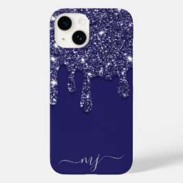 Moderne Elegante Marine Blauwe Glitter Druppelen Case-Mate iPhone 14 Hoesje