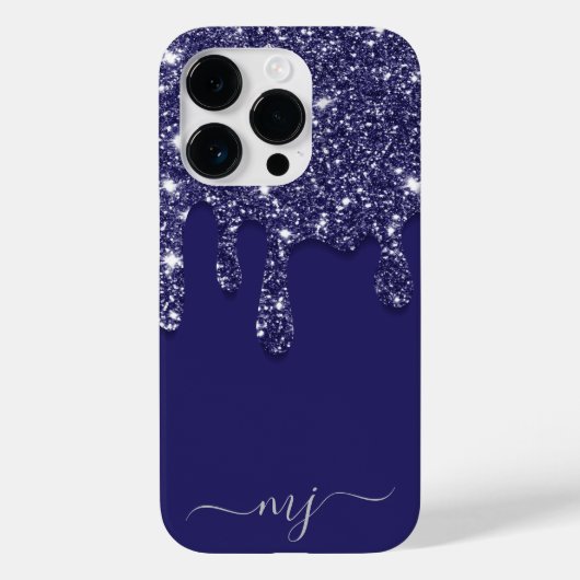 Moderne Elegante Marine Blauwe Glitter Druppelen Case-Mate iPhone Case (Achterkant)