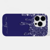 Moderne Elegante Marine Blauwe Glitter Druppelen Case-Mate iPhone Case (Achterkant (horizontaal))
