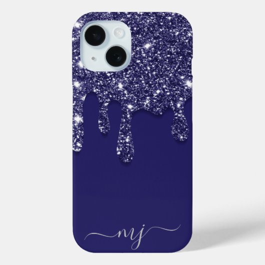Moderne Elegante Marine Blauwe Glitter Druppelen Case-Mate iPhone Case (Achterkant)