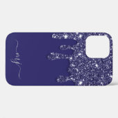Moderne Elegante Marine Blauwe Glitter Druppelen Case-Mate iPhone Case (Achterkant (horizontaal))