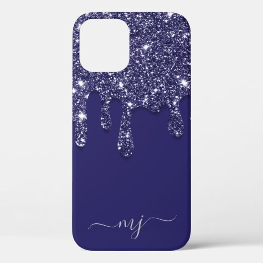 Moderne Elegante Marine Blauwe Glitter Druppelen Case-Mate iPhone Case (Achterkant)