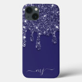 Moderne Elegante Marine Blauwe Glitter Druppelen Case-Mate iPhone Case (Achterkant)