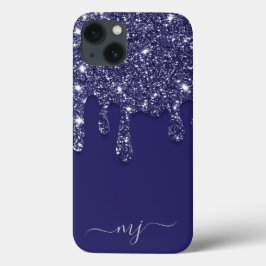 Moderne Elegante Marine Blauwe Glitter Druppelen Case-Mate iPhone Case