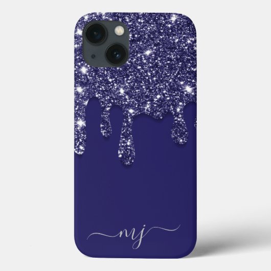 Moderne Elegante Marine Blauwe Glitter Druppelen Case-Mate iPhone Case (Achterkant)