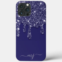 Moderne Elegante Marine Blauwe Glitter Druppelen Case-Mate iPhone Case