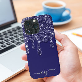 Moderne Elegante Marine Blauwe Glitter Druppelen Case-Mate iPhone Case