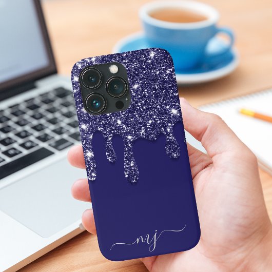 Moderne Elegante Marine Blauwe Glitter Druppelen Case-Mate iPhone Case