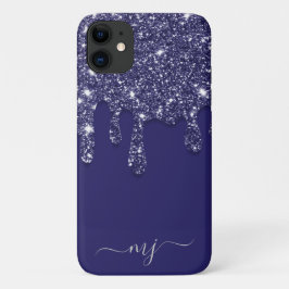 Moderne Elegante Marine Blauwe Glitter Druppelen Case-Mate iPhone Case