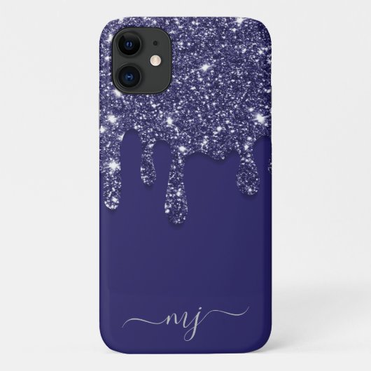Moderne Elegante Marine Blauwe Glitter Druppelen Case-Mate iPhone Case (Achterkant)