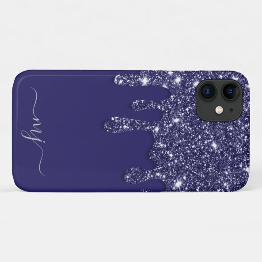 Moderne Elegante Marine Blauwe Glitter Druppelen Case-Mate iPhone Case (Achterkant (horizontaal))
