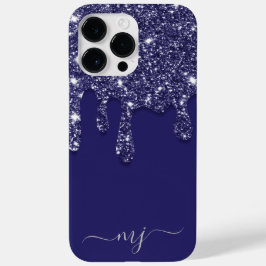 Moderne Elegante Marine Blauwe Glitter Druppelen Case-Mate iPhone 14 Pro Max Hoesje