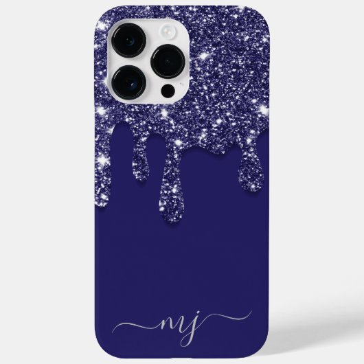 Moderne Elegante Marine Blauwe Glitter Druppelen Case-Mate iPhone Case (Achterkant)