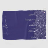 Moderne Elegante Marine Blauwe Glitter Druppelen Golfhanddoek (Horizontaal)