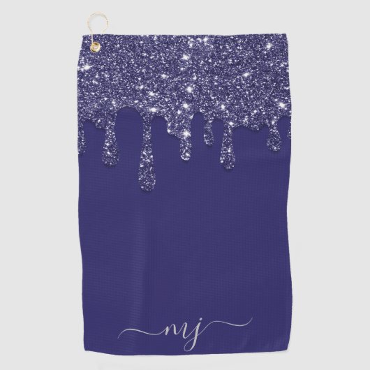 Moderne Elegante Marine Blauwe Glitter Druppelen Golfhanddoek (Voorkant)