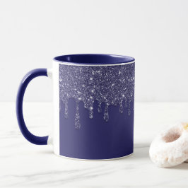 Moderne Elegante Marine Blauwe Glitter Druppelen Mok