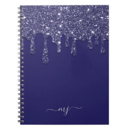 Moderne Elegante Marine Blauwe Glitter Druppelen Notitieboek