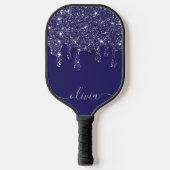 Moderne Elegante Marine Blauwe Glitter Druppelen Pickleball Paddle (Voorkant)