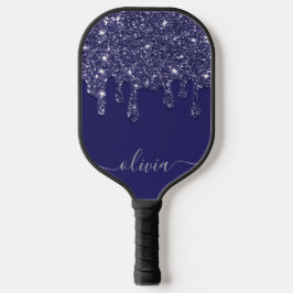 Moderne Elegante Marine Blauwe Glitter Druppelen Pickleball Paddle