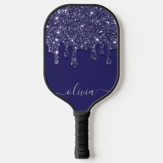 Moderne Elegante Marine Blauwe Glitter Druppelen Pickleball Paddle (Voorkant)