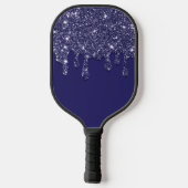 Moderne Elegante Marine Blauwe Glitter Druppelen Pickleball Paddle (Achterkant)