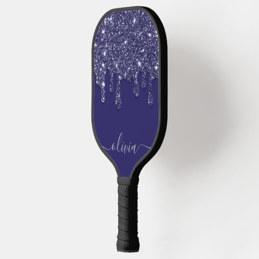 Moderne Elegante Marine Blauwe Glitter Druppelen Pickleball Paddle (Links)