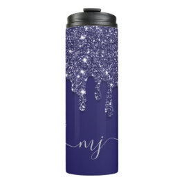 Moderne Elegante Marine Blauwe Glitter Druppelen Thermosbeker