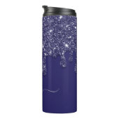 Moderne Elegante Marine Blauwe Glitter Druppelen Thermosbeker (Geroteerd rechts)