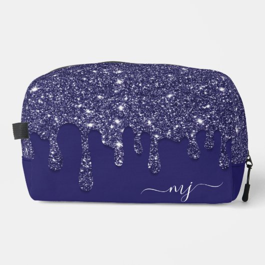 Moderne Elegante Marine Blauwe Glitter Druppelen Toilettasje (Voorkant)