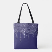 Moderne Elegante Marine Blauwe Glitter Druppelen Tote Bag (Achterkant)
