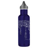 Moderne Elegante Marine Blauwe Glitter Druppelen Waterfles (Links)