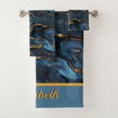 Moderne Elegante Marine Marmeren Kunst Faux Goud G Bad Handdoek (Insitu)