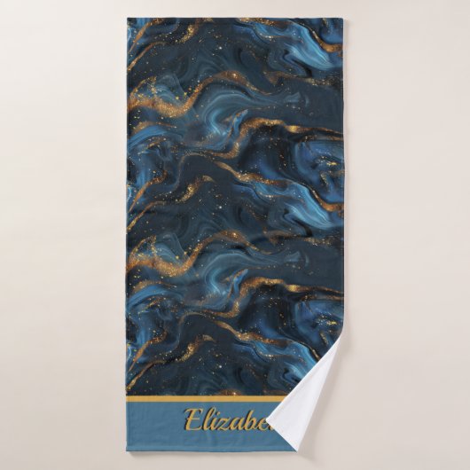 Moderne Elegante Marine Marmeren Kunst Faux Goud G Bad Handdoek (Badhanddoek)