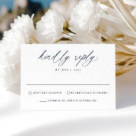 Moderne Elegante Marineblauwe Calligrafie Bruiloft RSVP Kaartje
