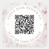 Moderne Elegante Marmeren Aangepaste QR-code Winke Vierkante Sticker (Voorkant)