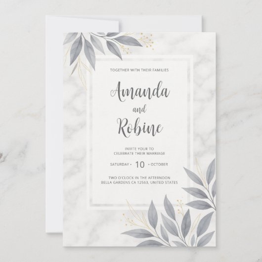 Moderne elegante marmeren bruiloft uitnodiging (Voorkant)