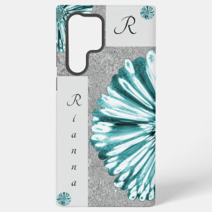 Moderne Elegante Marmeren Diamant Bloem Teal Samsung Galaxy Hoesje